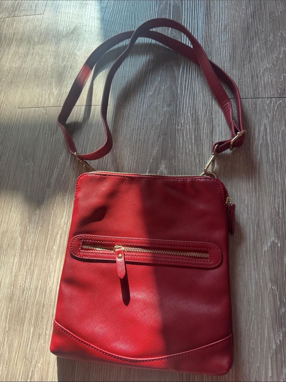 PurseN Red Leather Crossbody Bag with Gold Hardware